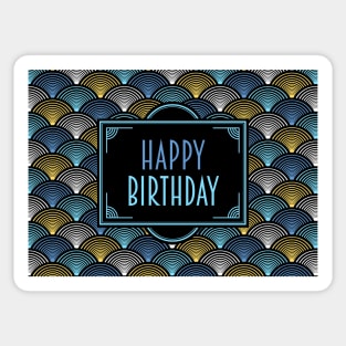 Happy Birthday - Art Deco Fans Blue Yellow Sticker